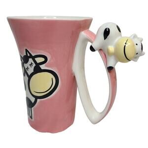 Indra Coffee Mugs, Hand Painted Fine Stoneware 3D Cow Ceramic Drinking Cup